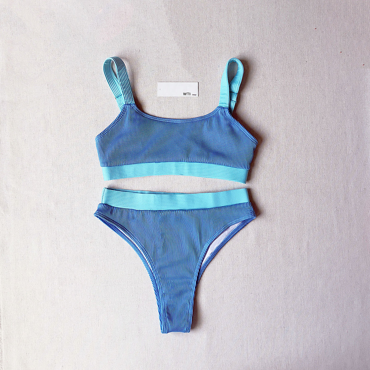Solid Color Crop Top High Waist Bikini Swimsuit TL20