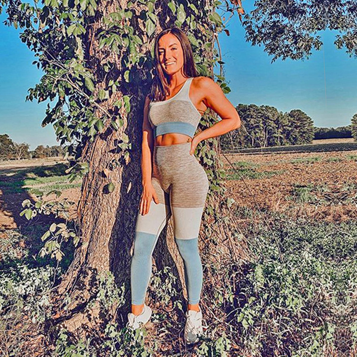 Color Block Crop Top 2 Piece Yoga Sports Fitness Suit - worthtryit.com