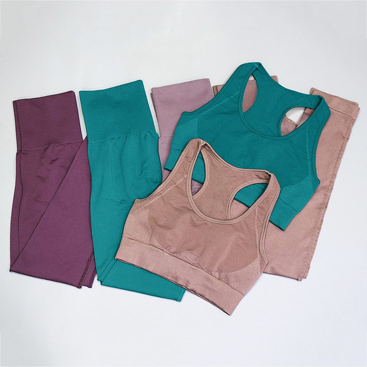 Solid Color Seamless Racerback 2 Piece Yoga Sports Fitness Suit - worthtryit.com