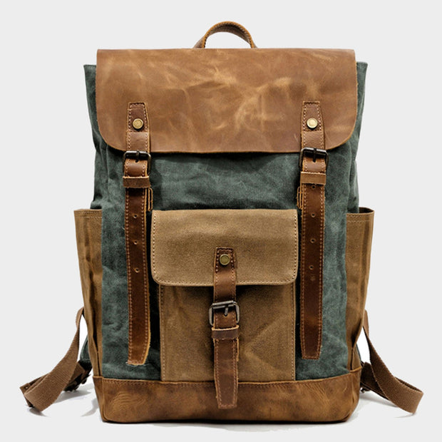 Vintage Style Unisex Canvas & Leather Rucksack Backpack 14" - worthtryit.com