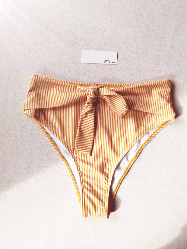 Yellow Stripes Triangle Tie High Waist Bikini Swimsuit