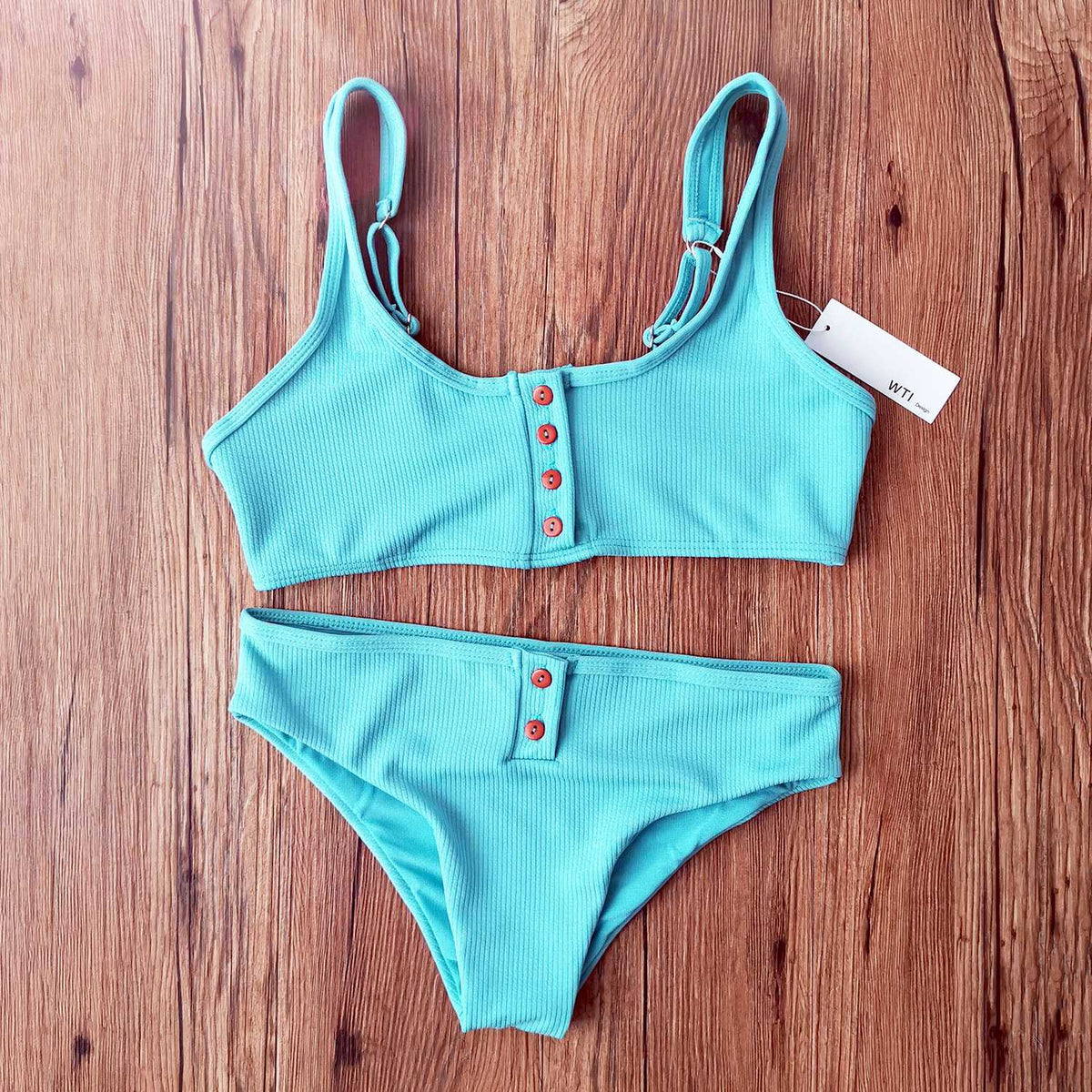 Cute Sporty Swimwear - Sporty Bikini Button Swimsuit Push Up, Ribbed –  W.T.I. Design
