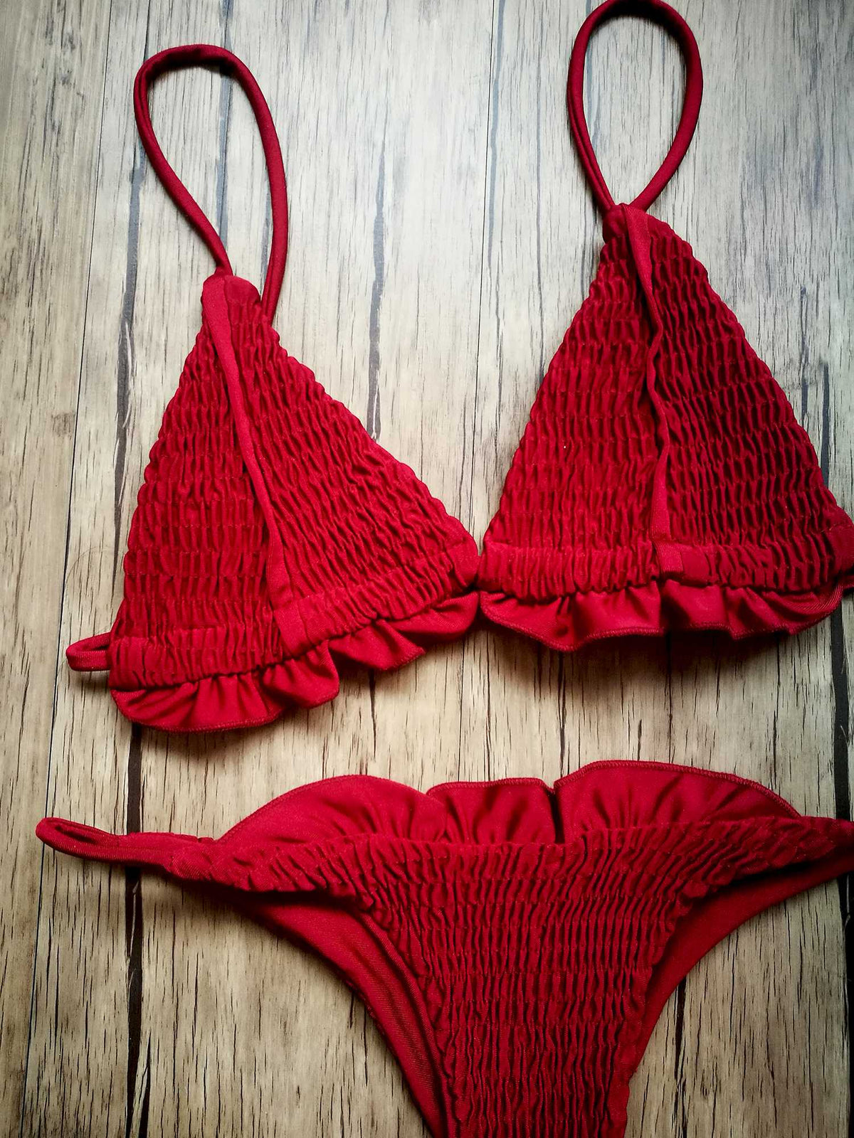 Scrunch Ruffle Hem Triangle Bikini Set - worthtryit.com