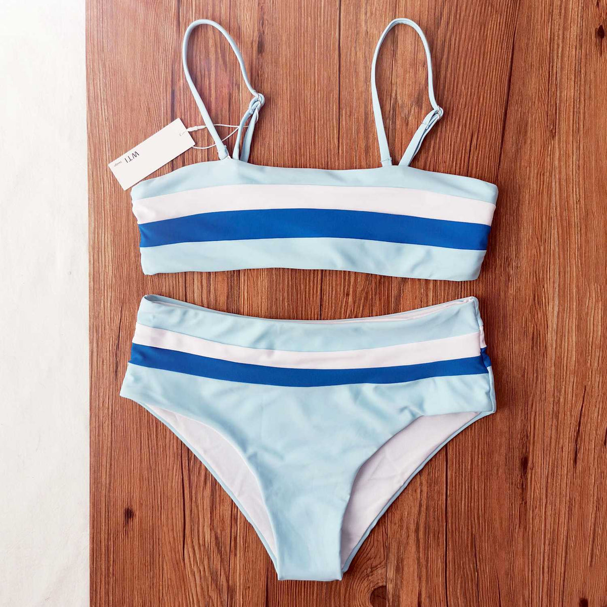 Color Block Strappy High Waisted Crop Top Bikini Set - worthtryit.com