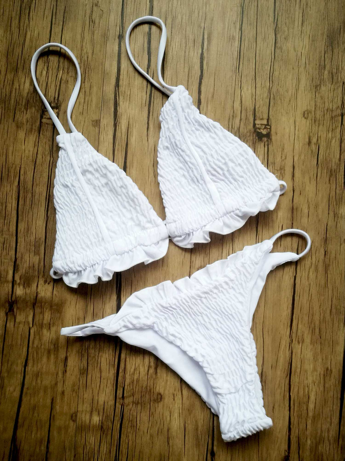 Scrunch Ruffle Hem Triangle Bikini Set - worthtryit.com