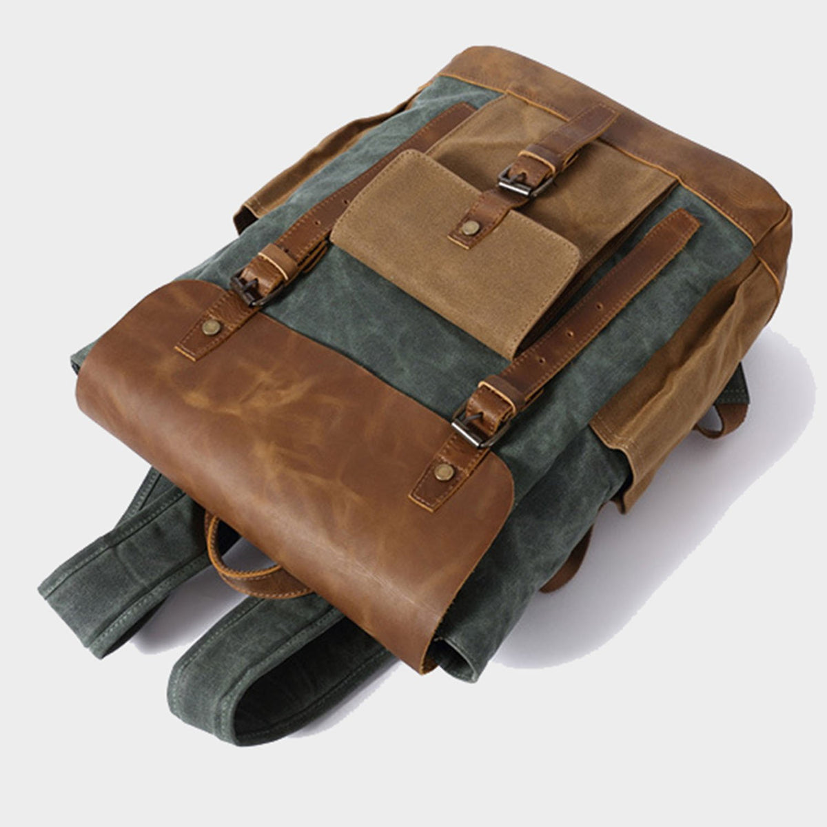 Vintage Style Unisex Canvas & Leather Rucksack Backpack 14" - worthtryit.com