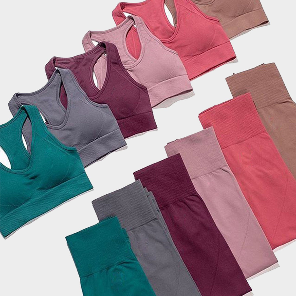 Solid Color Seamless Racerback 2 Piece Yoga Sports Fitness Suit - worthtryit.com