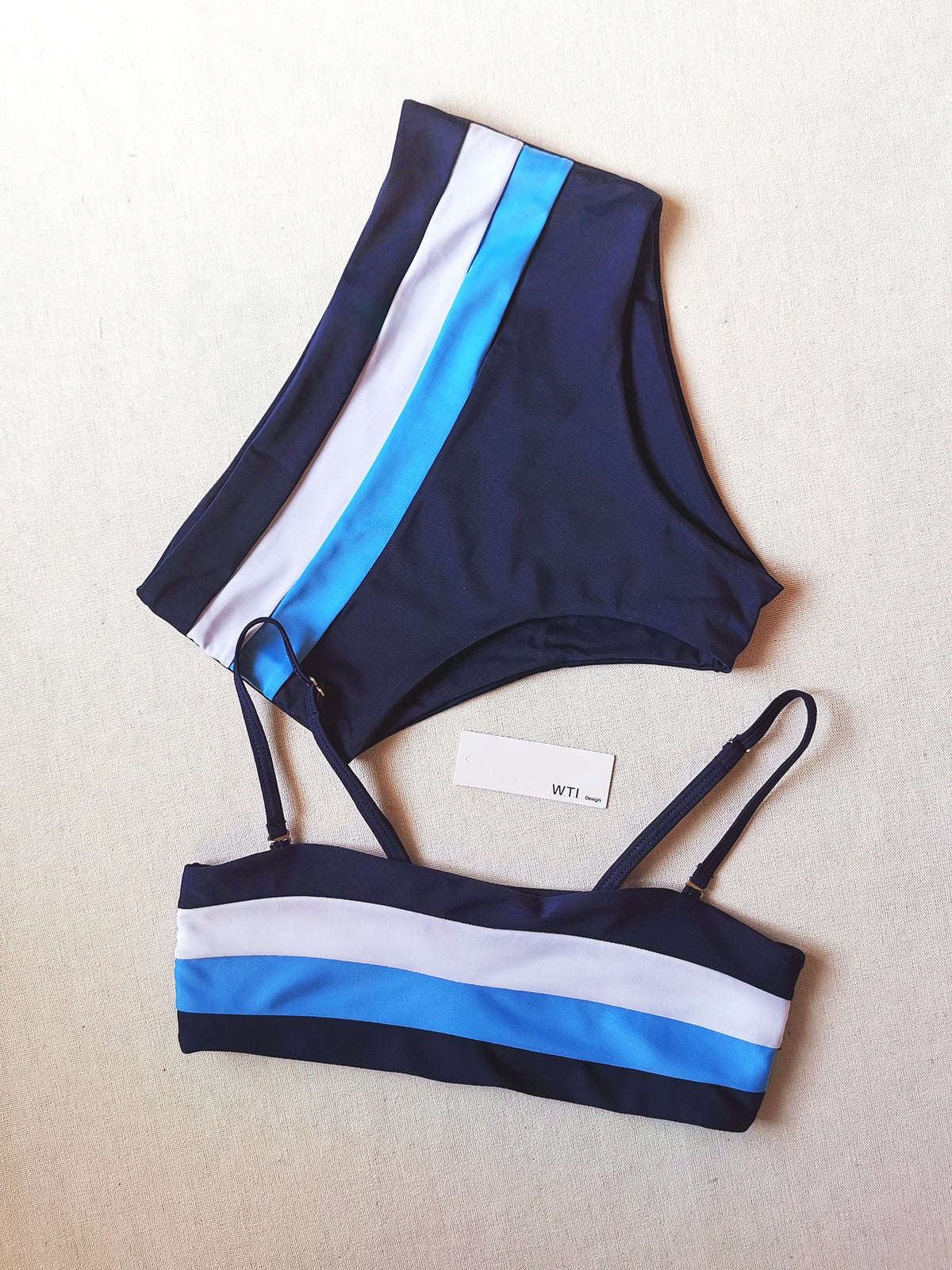 Color Block Strappy High Waisted Crop Top Bikini Set