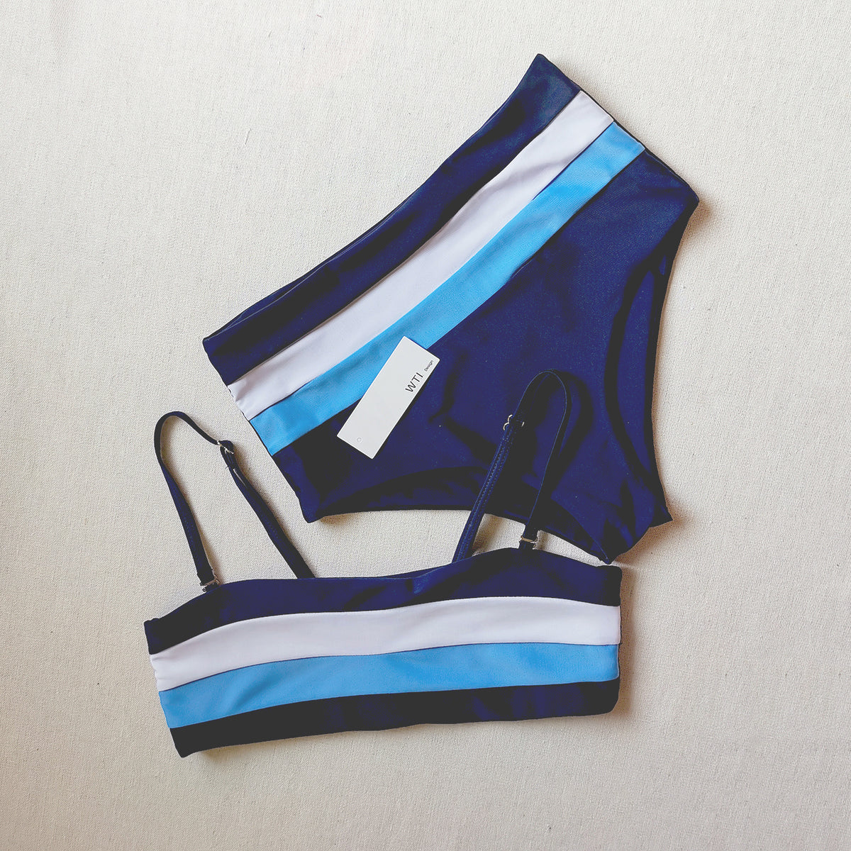 Color Block Strappy High Waisted Crop Top Bikini Set