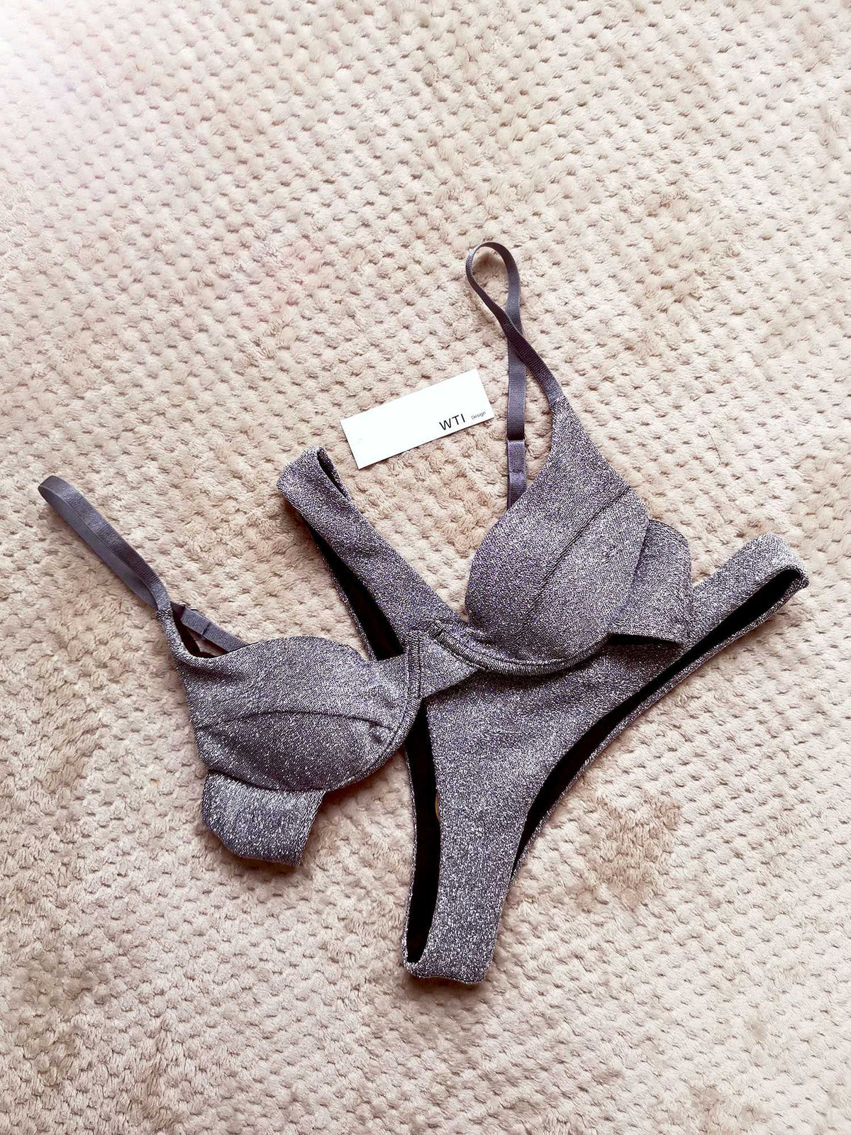 Silver Knit  High Rise Underwire Bikini Set - worthtryit.com