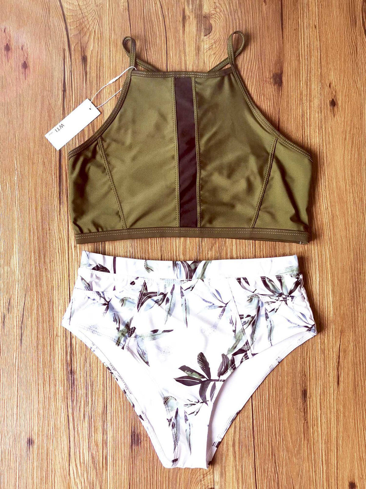 Floral Print High Neck Two Piece Swimsuit - worthtryit.com