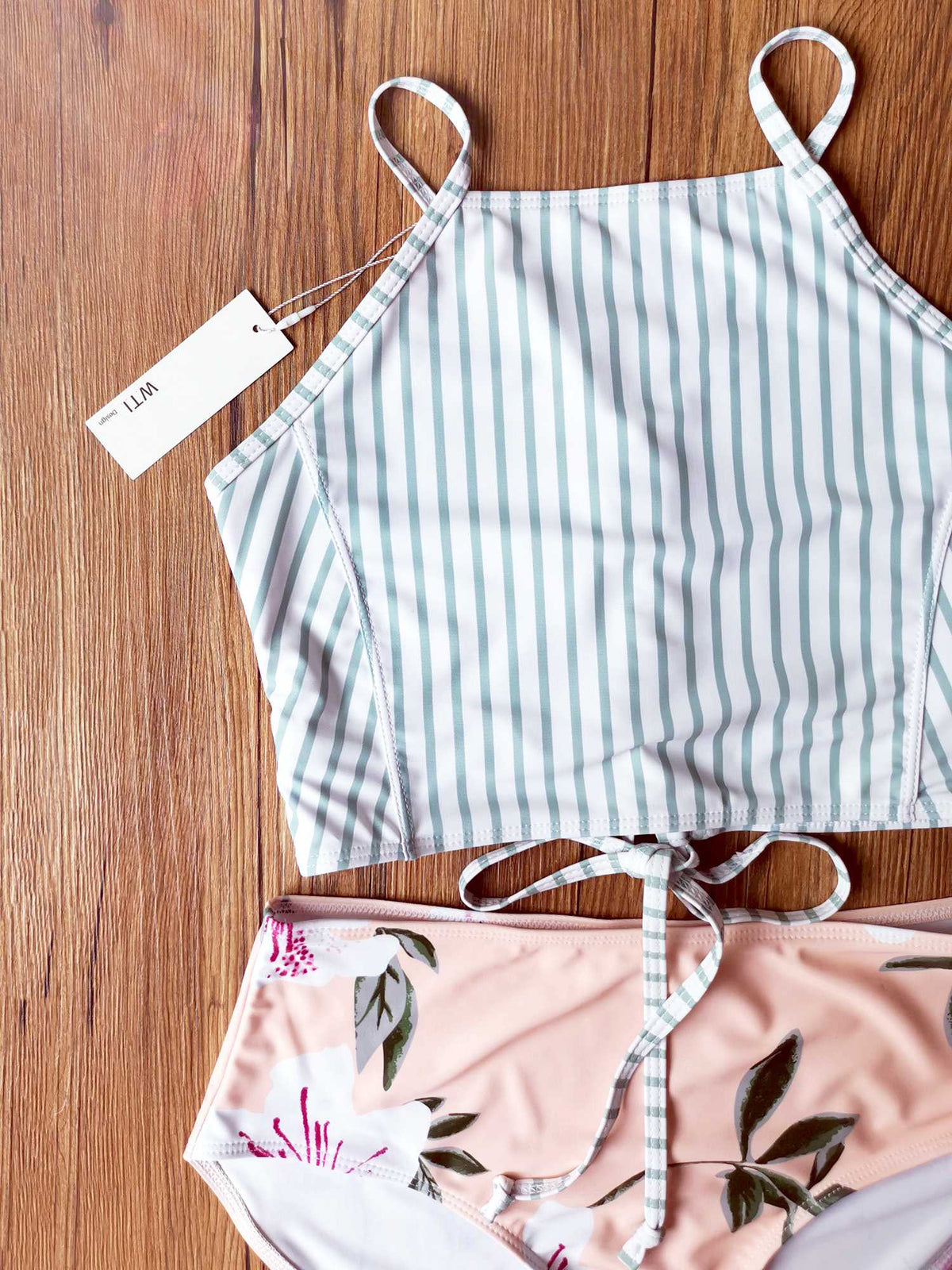 Lace Up Back High Waist Crop Top Bikini Set - worthtryit.com