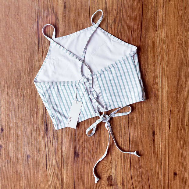 Lace Up Back High Waist Crop Top Bikini Set - worthtryit.com