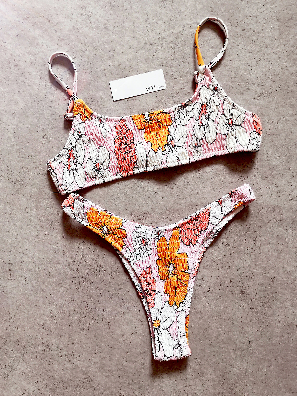 Floral Print Shirred Crop Top Bikini Swimsuit – W.T.I. Design