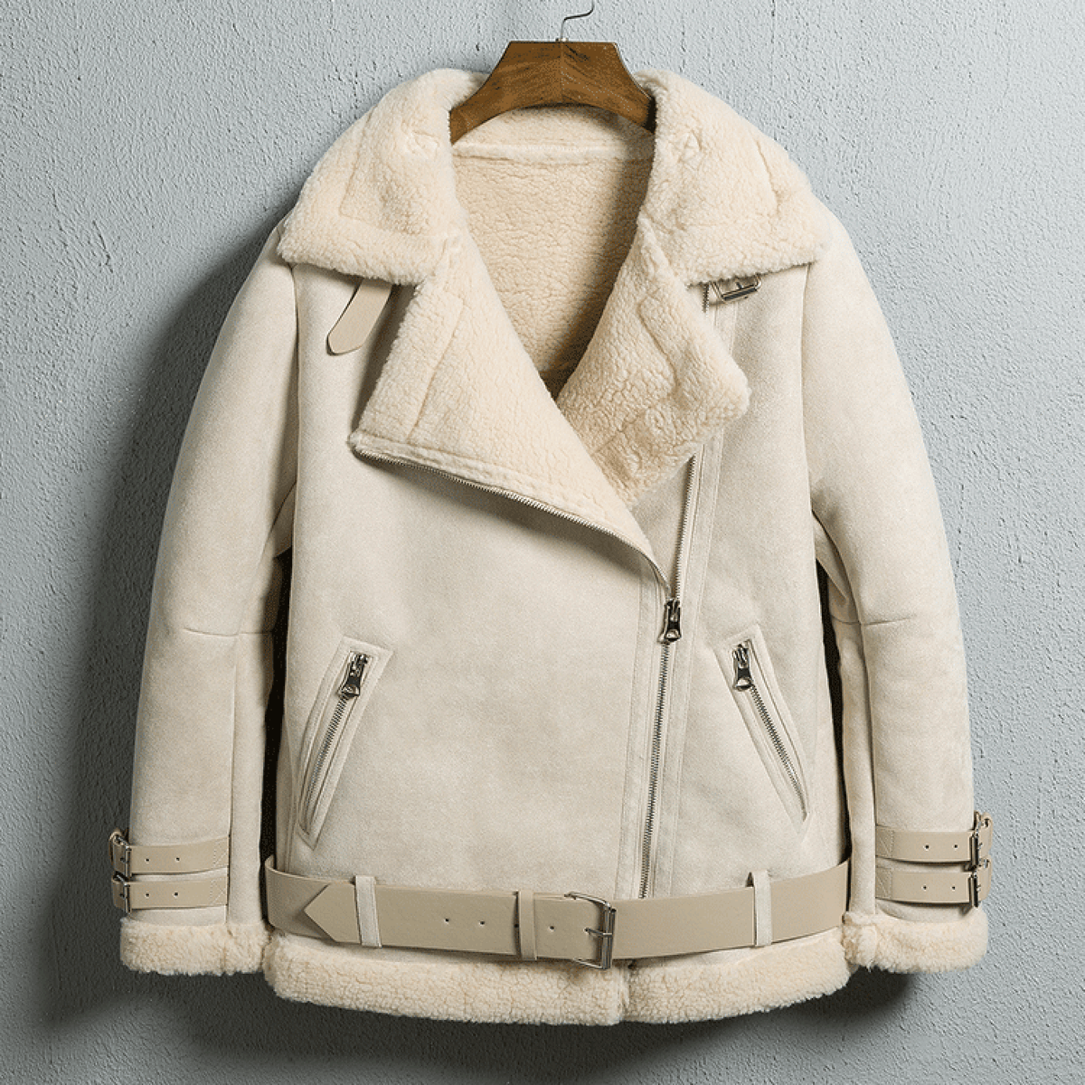 Oversized Faux Fur Moto Bike Jacket - worthtryit.com