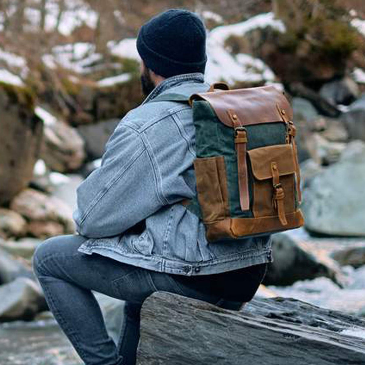 canvas leather rucksack backpack Vintage Style Unisex Canvas & Leather Rucksack Backpack 14"