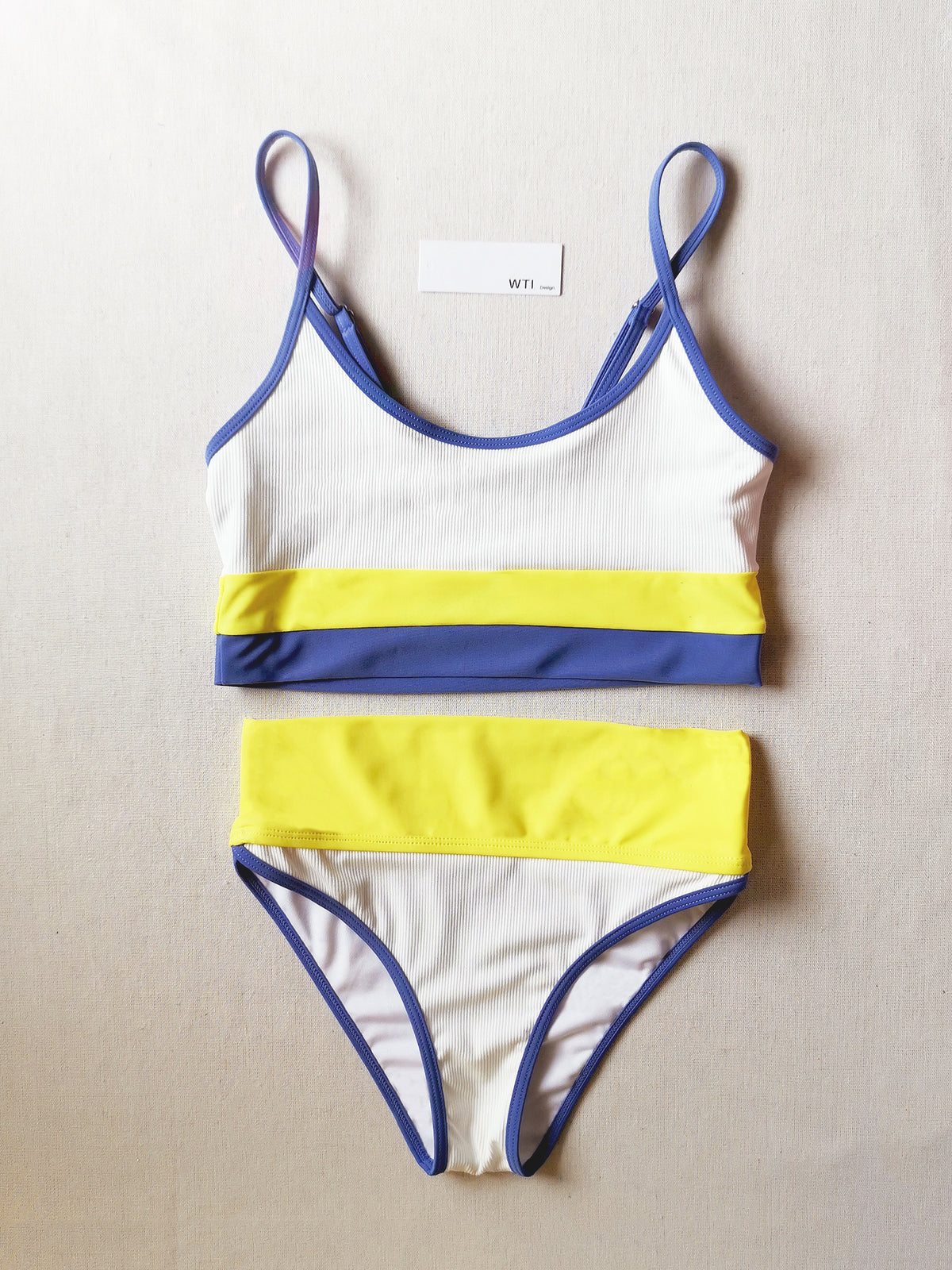 Color Block Ribbed High Waist Crop Bikini Swimsuit TL20