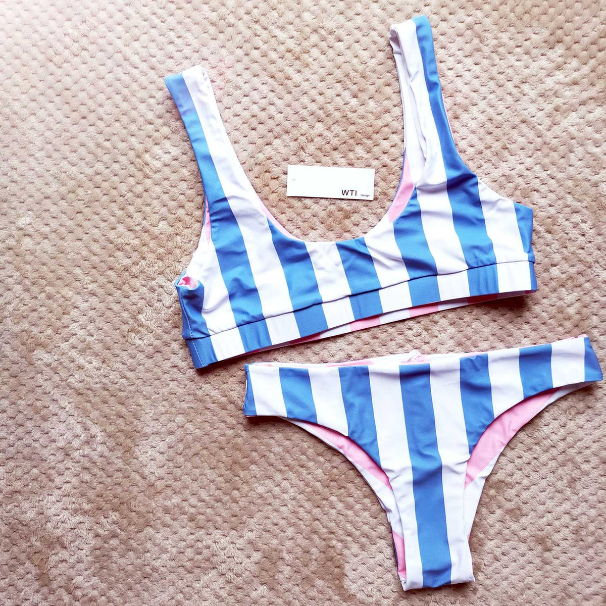 Reversible Colorful Stripes Crop Top Bikini Set - worthtryit.com