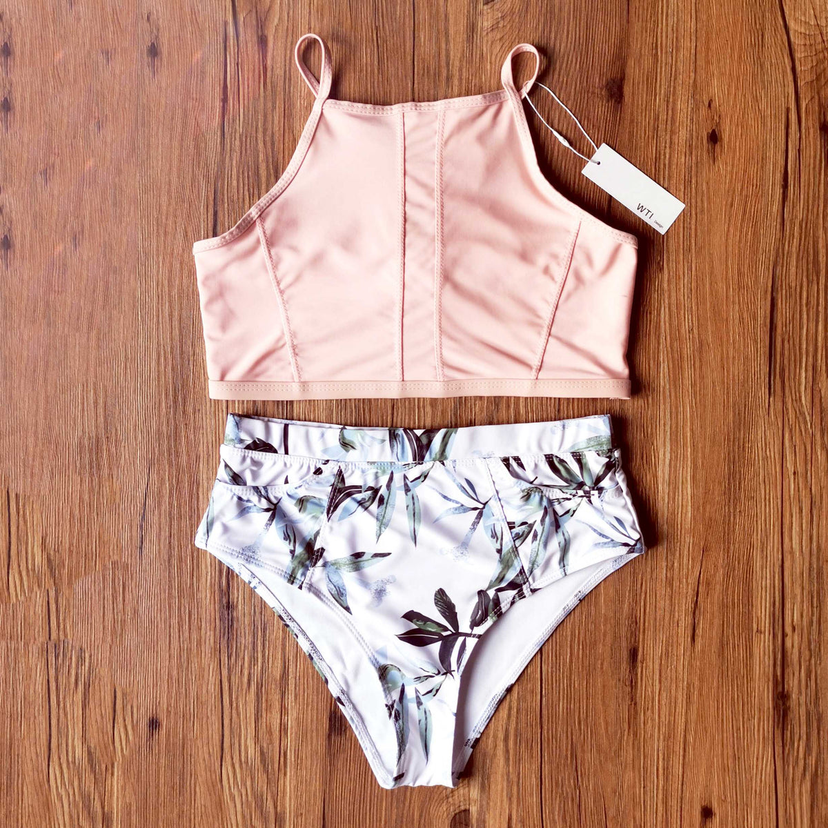 Floral Print High Neck Two Piece Swimsuit - worthtryit.com