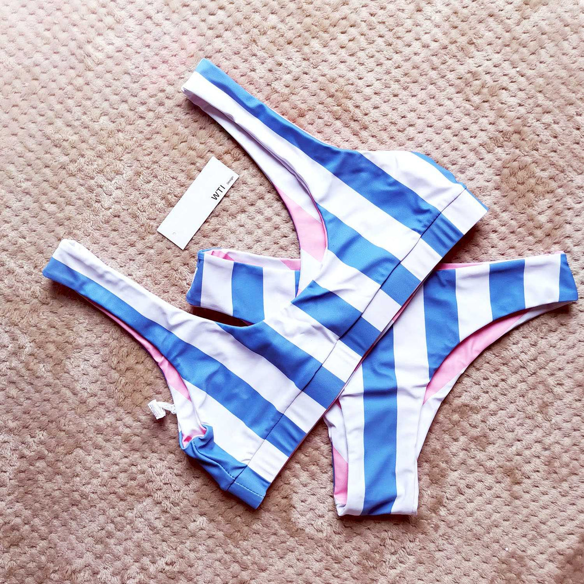 Reversible Colorful Stripes Crop Top Bikini Set - worthtryit.com