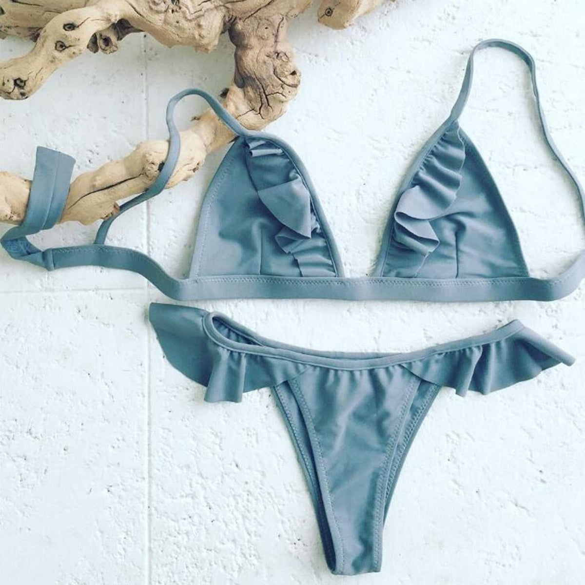 Sexy Curvy  Ruffle Bikini Set - Teal - worthtryit.com