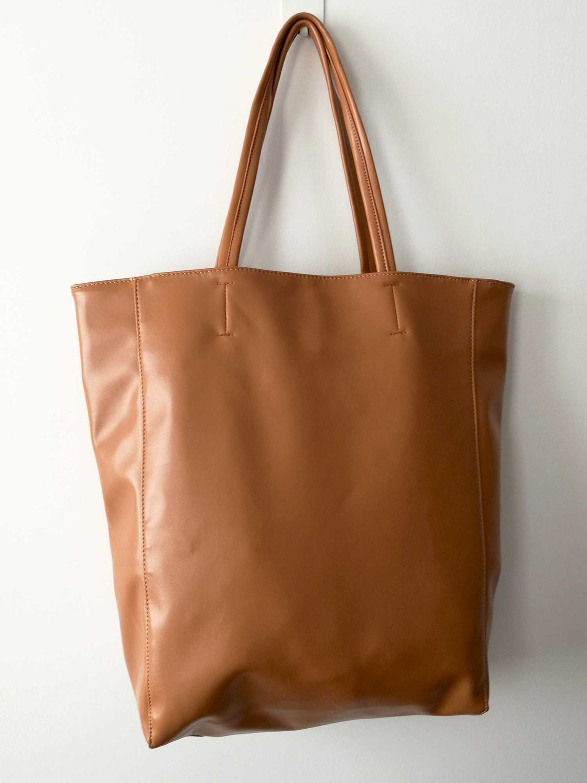 Oversized Eco Vegan Leather Lambskin Tote Bag 16.7" With Little Purse Inside - worthtryit.com