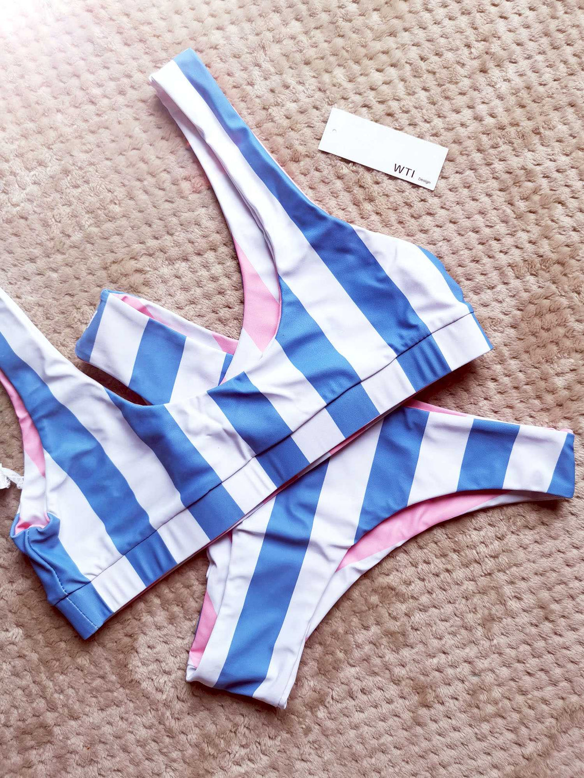 Reversible Colorful Stripes Crop Top Bikini Set - worthtryit.com