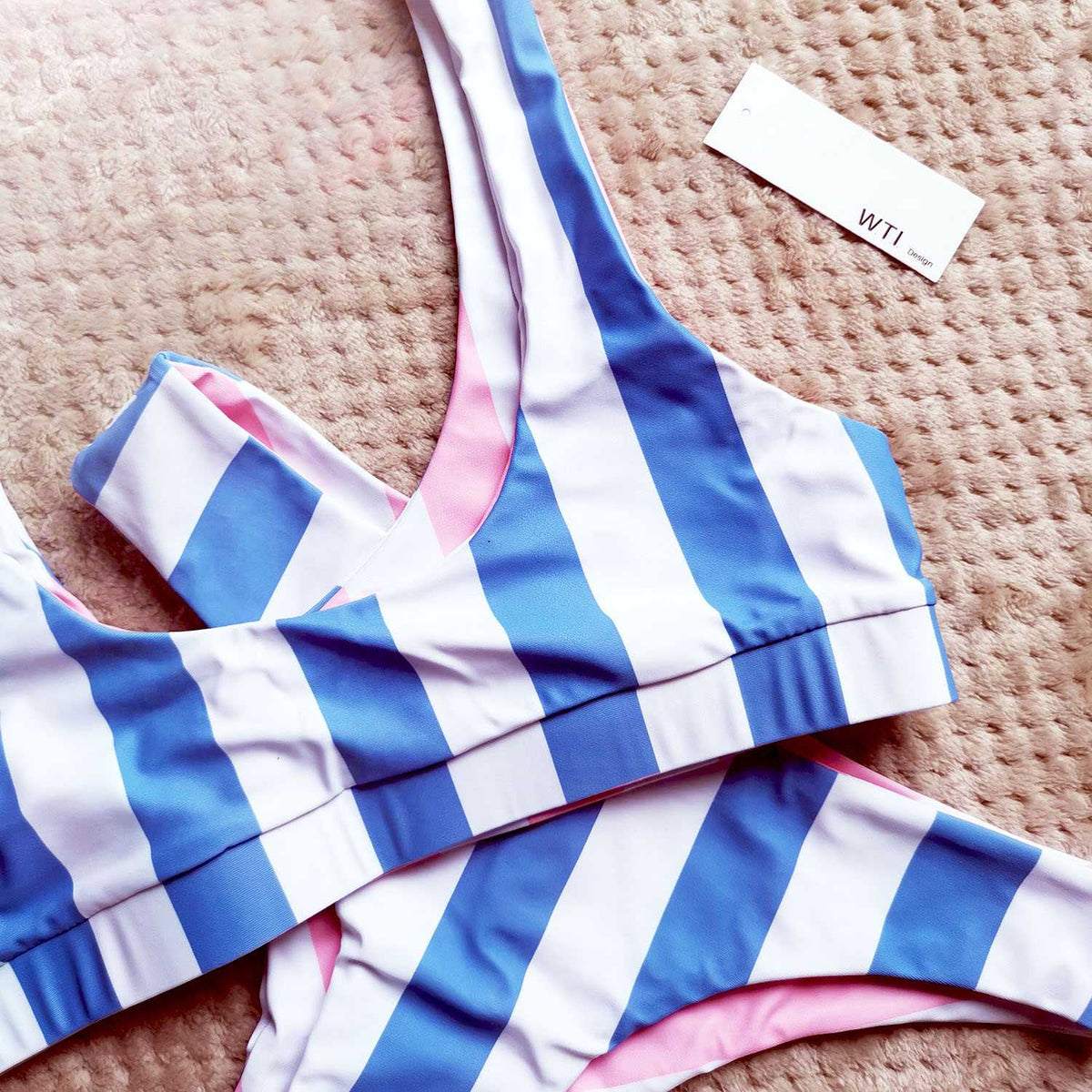 Reversible Colorful Stripes Crop Top Bikini Set - worthtryit.com