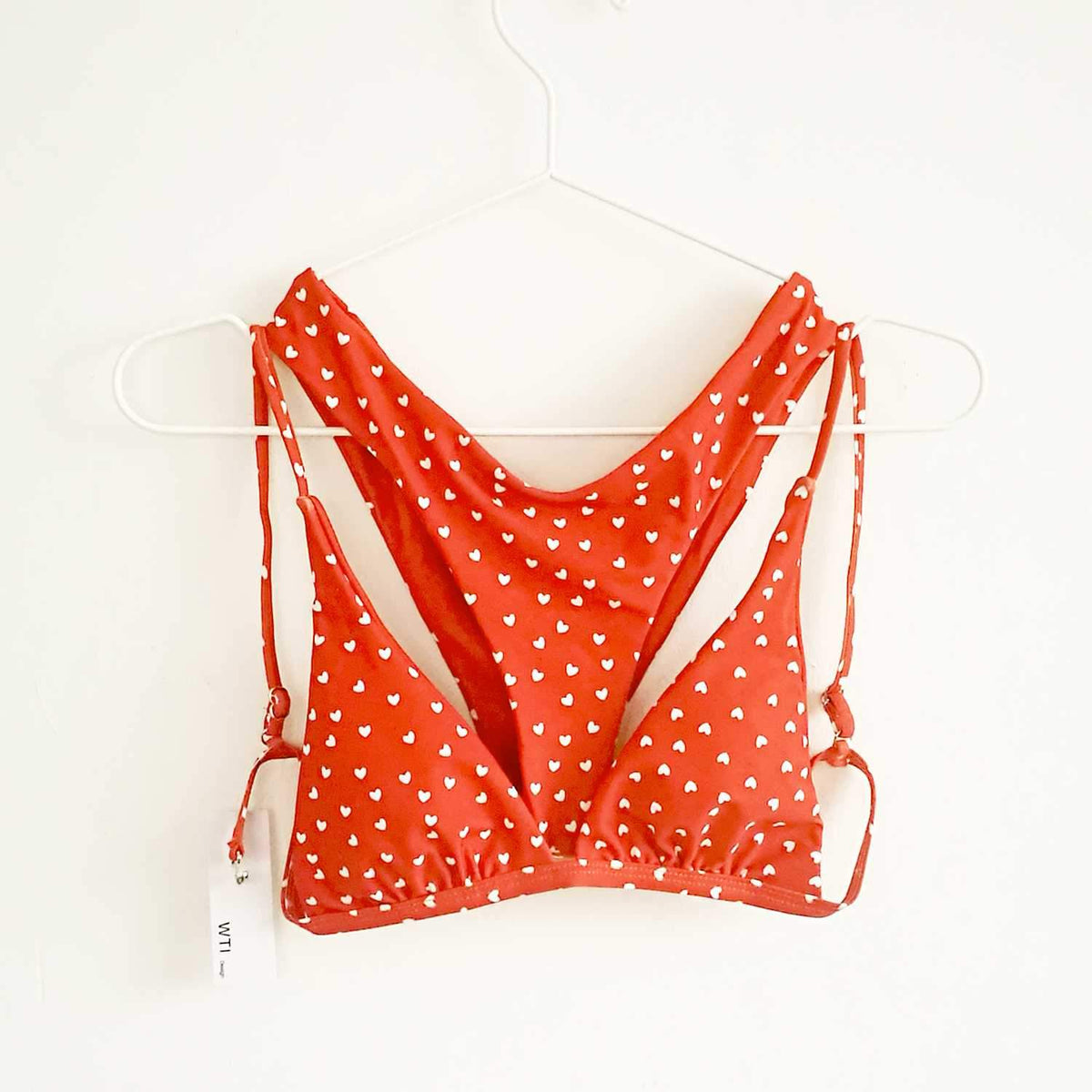 Heart Print Triangle Bikini Set - Red - worthtryit.com