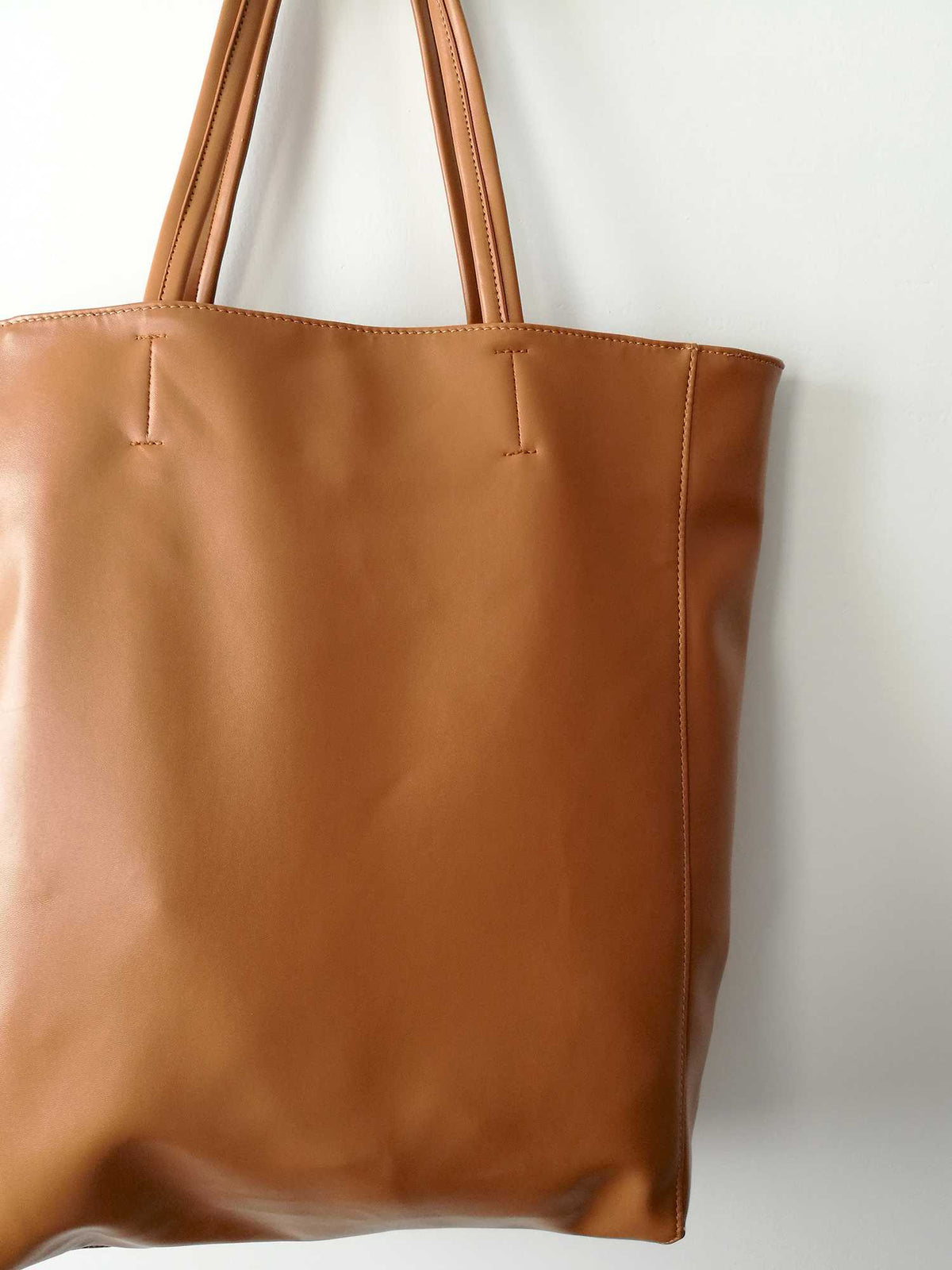 Oversized Eco Vegan Leather Lambskin Tote Bag 16.7" With Little Purse Inside - worthtryit.com