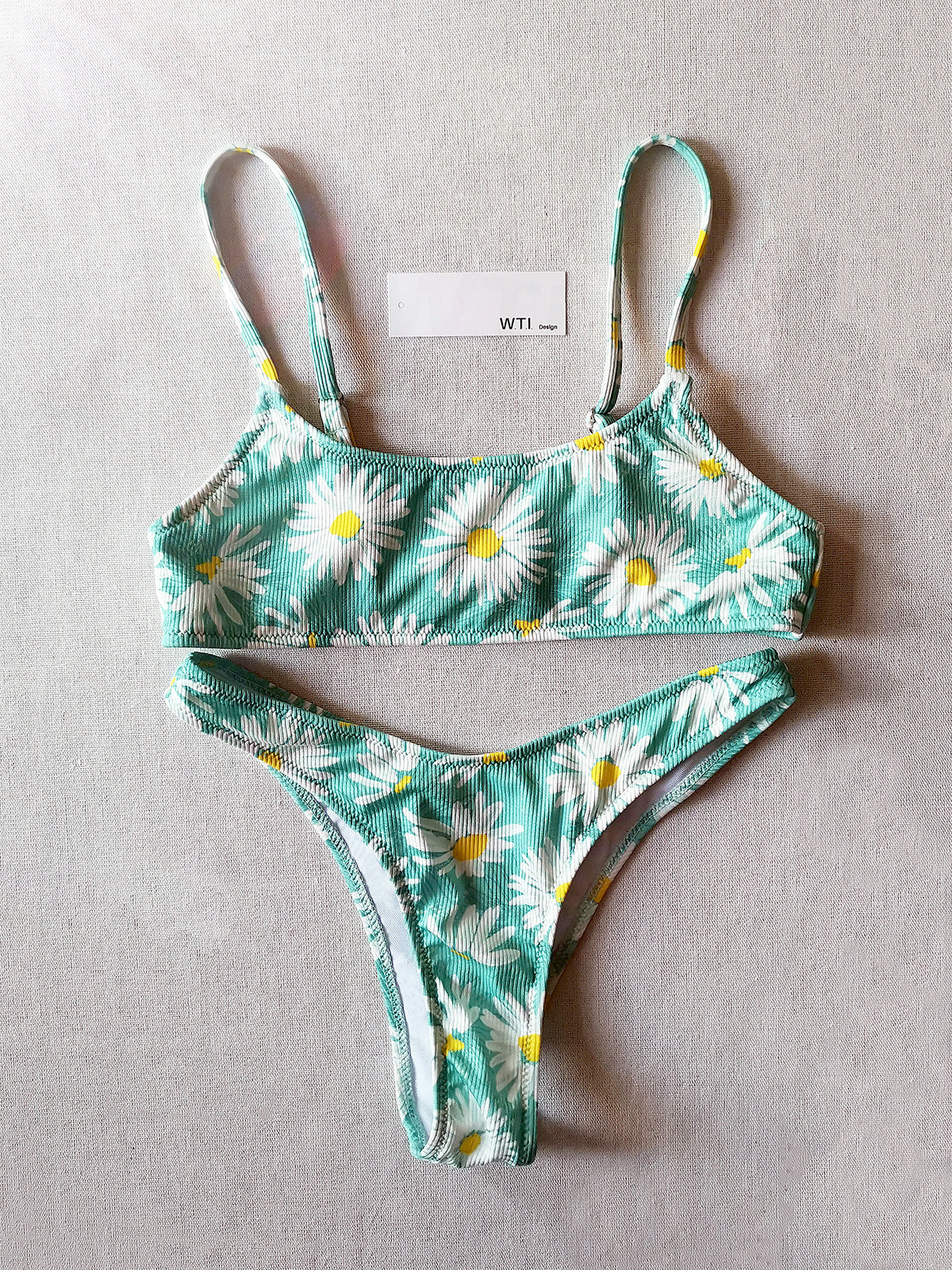 Ribbed Floral Crop Top Bikini Swimsuit