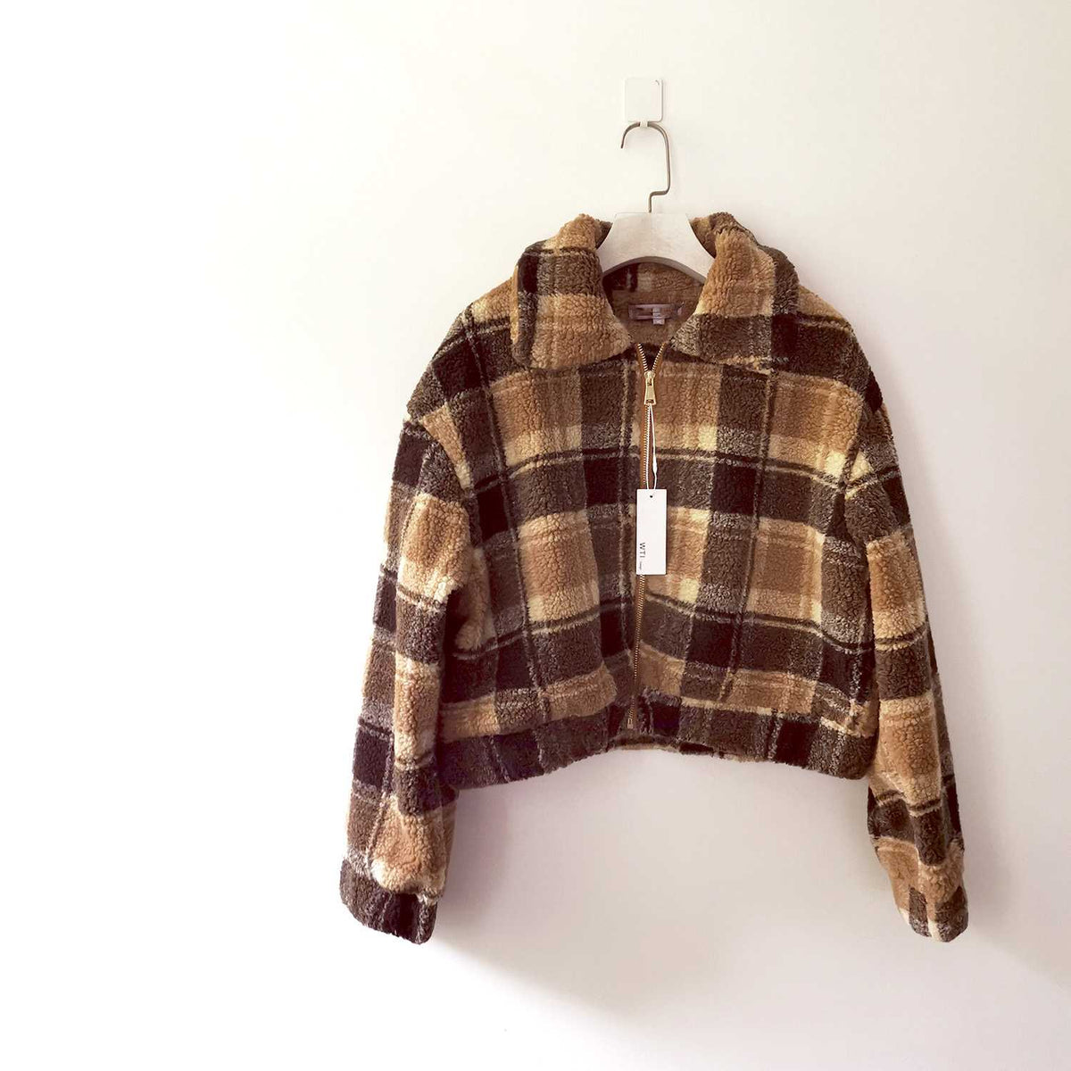 Checked Fuzzy Teddy Short Jacket Coat - worthtryit.com
