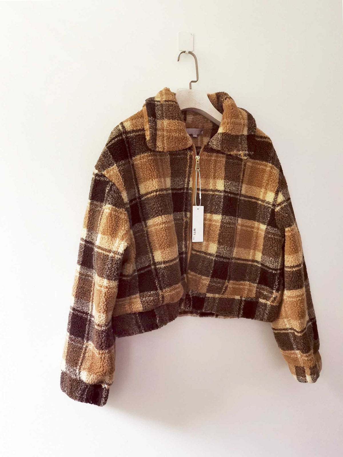 Checked Fuzzy Teddy Short Jacket Coat - worthtryit.com