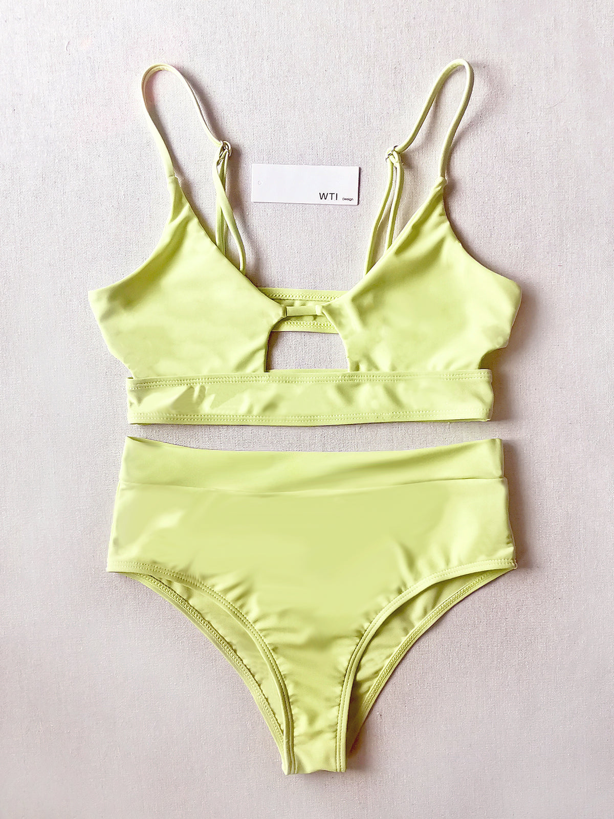 Solid Color Front Cut High Waist Bikini Swimsuit WTI21