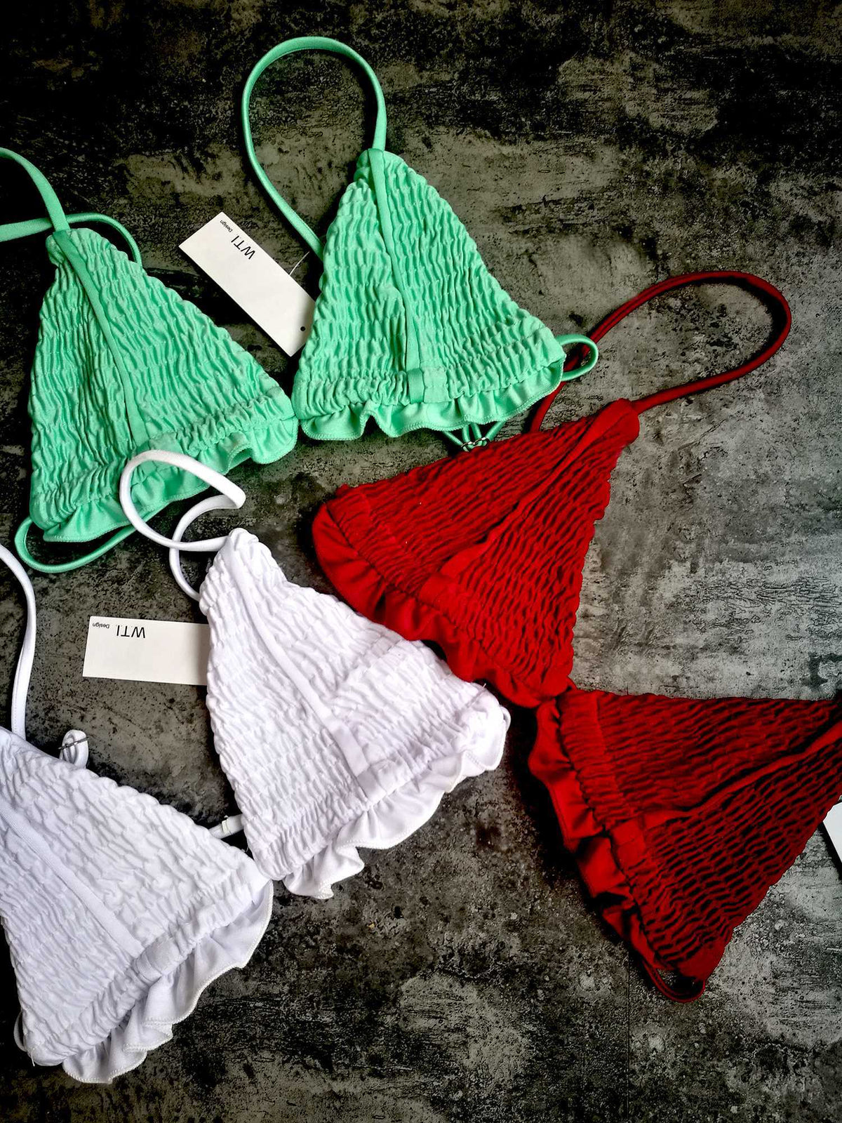 Scrunch Ruffle Hem Triangle Bikini Set - worthtryit.com