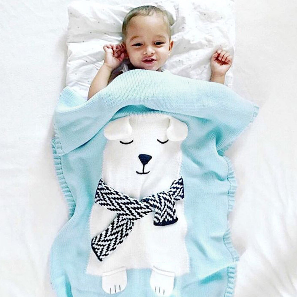 Adorable White Bear Knitted Kids Blanket 42" - worthtryit.com