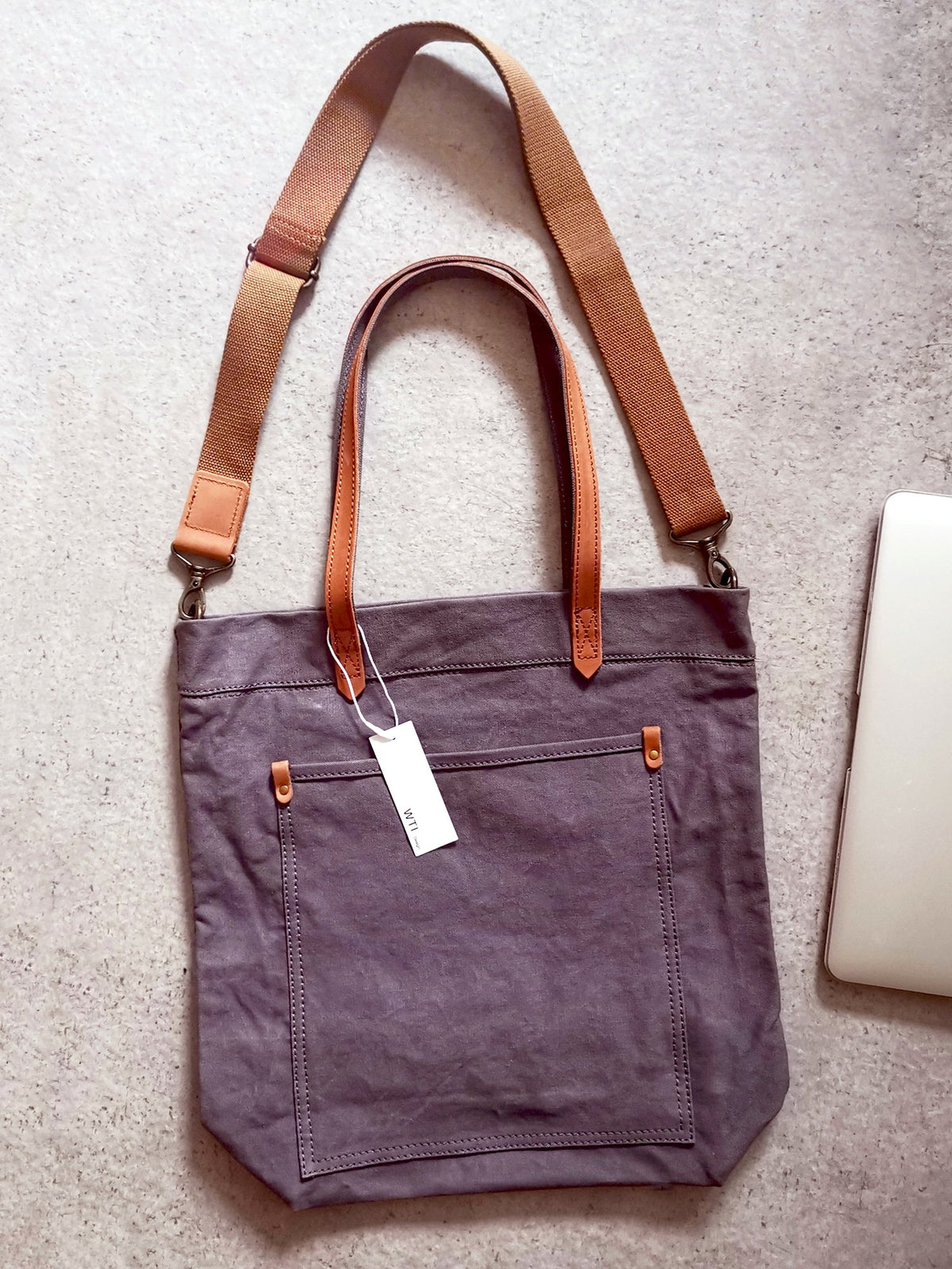 L lilac leather shopper bag