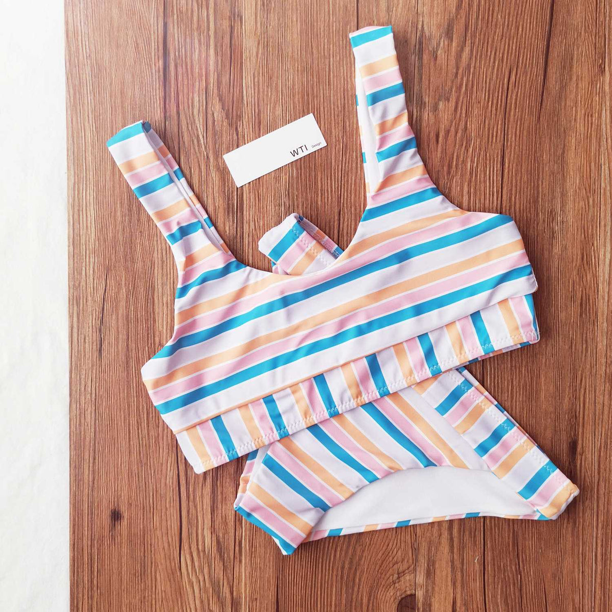 Rainbow Stripes Crop Top High Rise Bikini Set - worthtryit.com