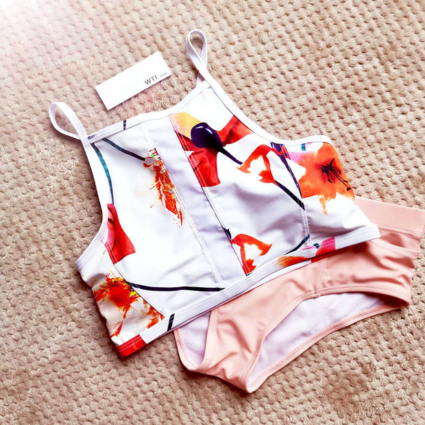 Floral Print High Neck Two Piece Swimsuit - worthtryit.com