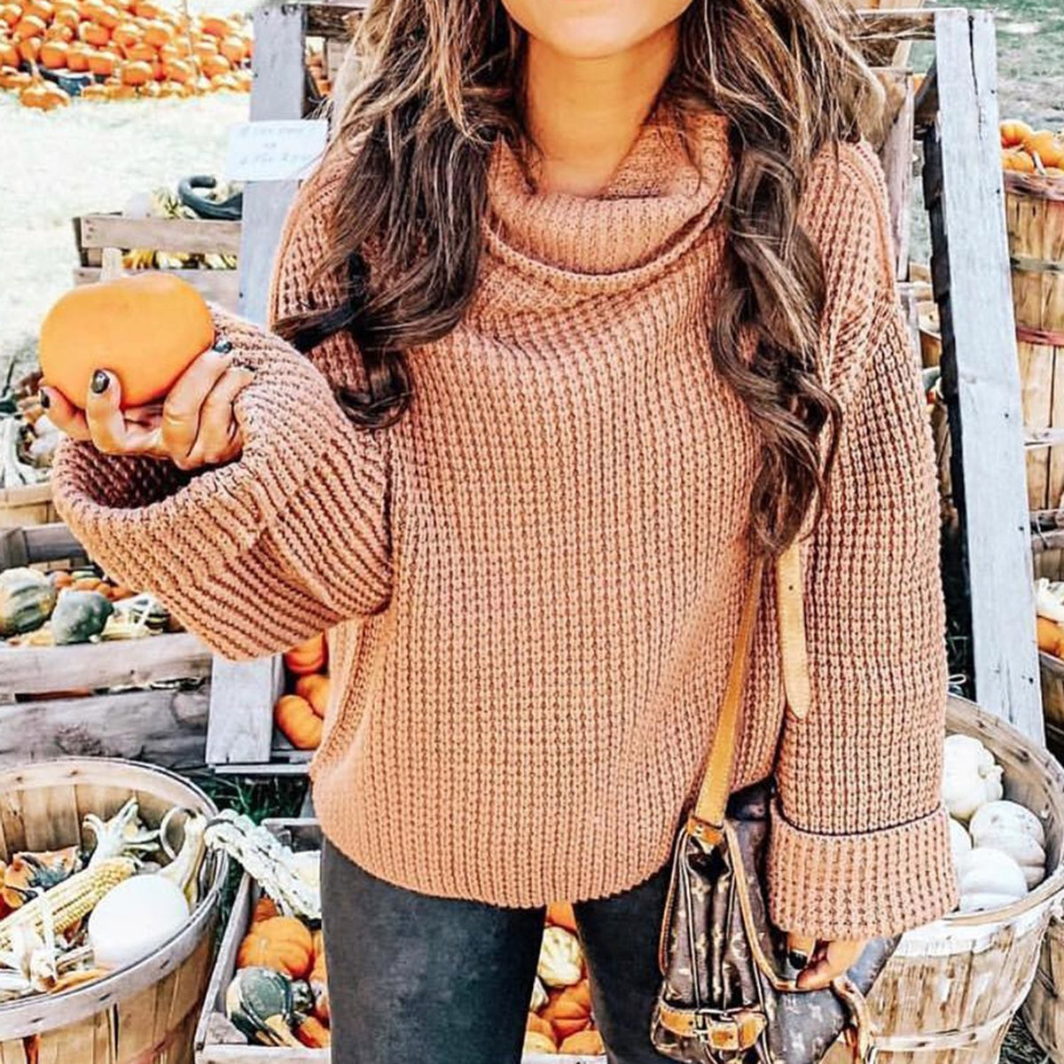 Cute High Neck Bell Sleeves Knit Sweater