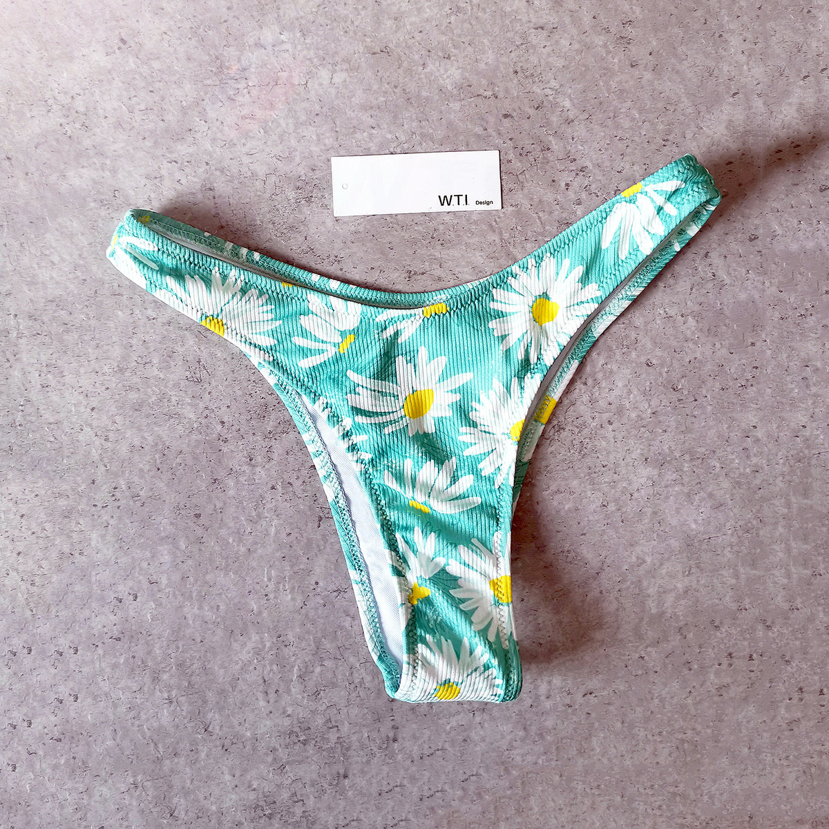 Ribbed Floral Crop Top Bikini Swimsuit