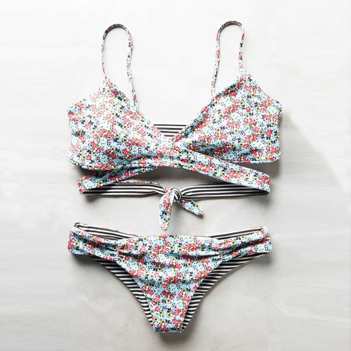 Reversible Floral Print & Stripes Lace Up Back L Space Swimwear - worthtryit.com