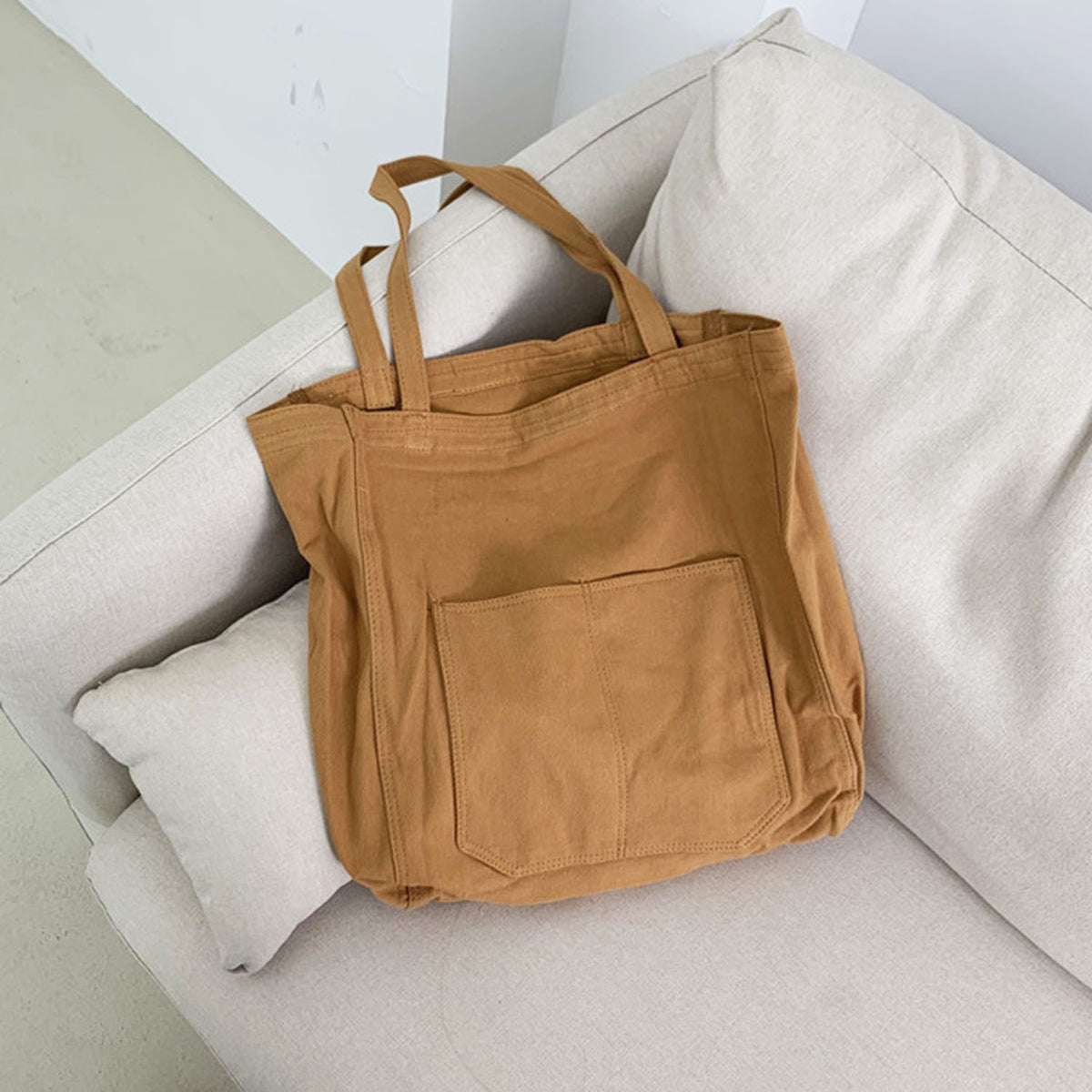 Canvas Tote Bag With Outside Pocket