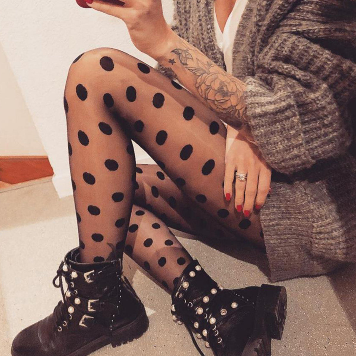 Cute Big Dots Stocking- Black - worthtryit.com