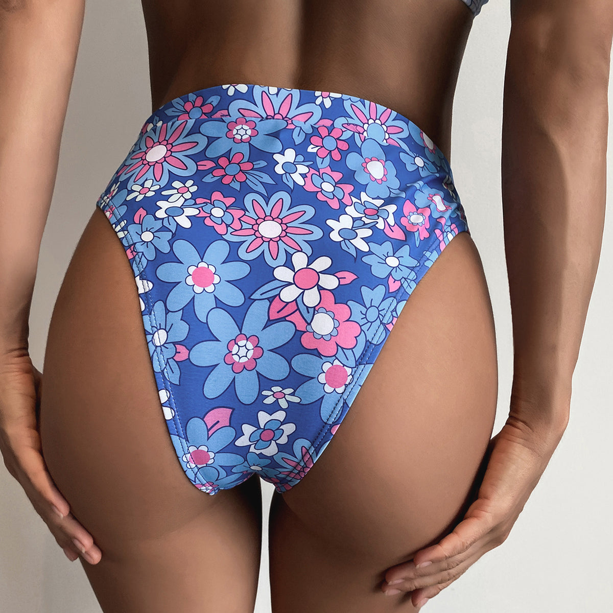 Floral Print Crop Top High Waist Bikini Swimsuit