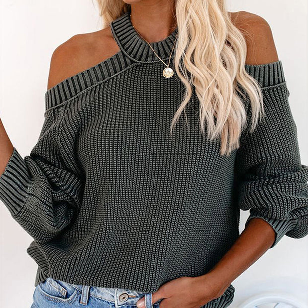 Mock Neck Cold Shoulder Knit Sweater