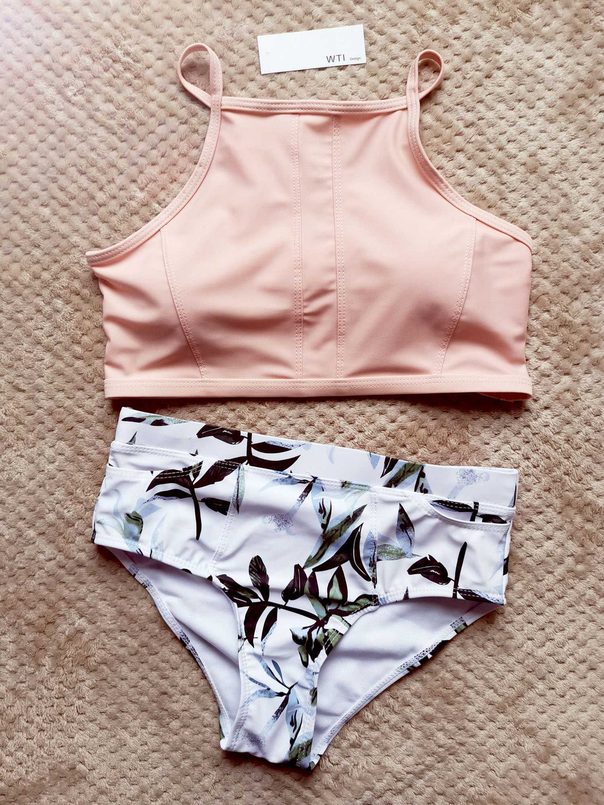 Floral Print High Neck Two Piece Swimsuit - worthtryit.com