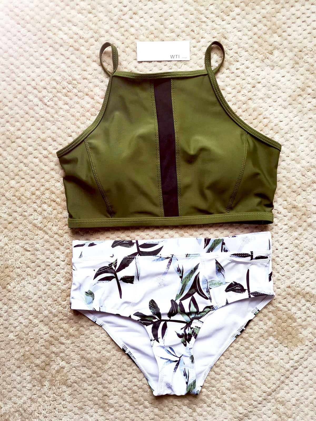 Floral Print High Neck Two Piece Swimsuit - worthtryit.com