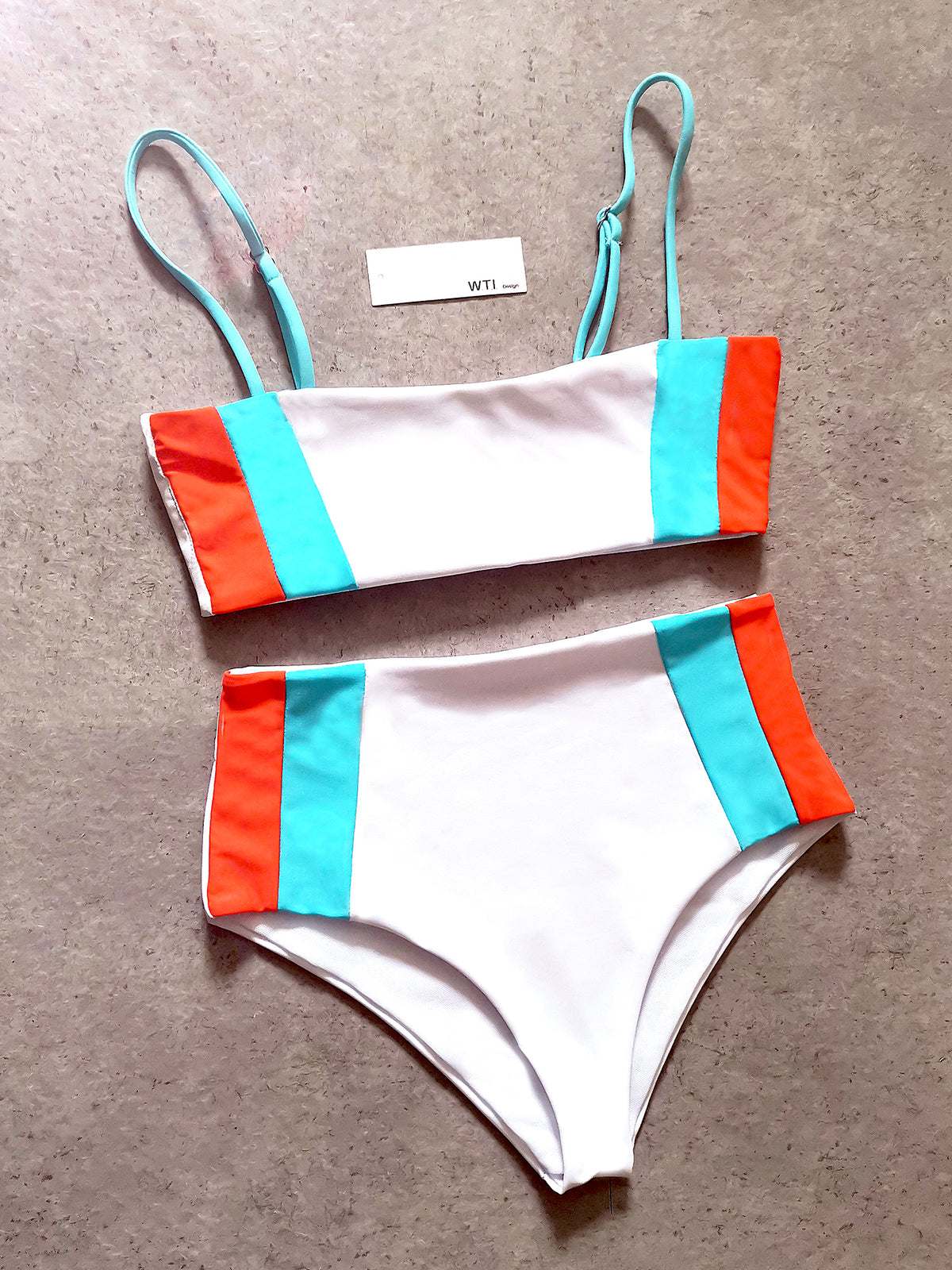 Color Blocked High Waist Crop Top Bikini Swimsuit
