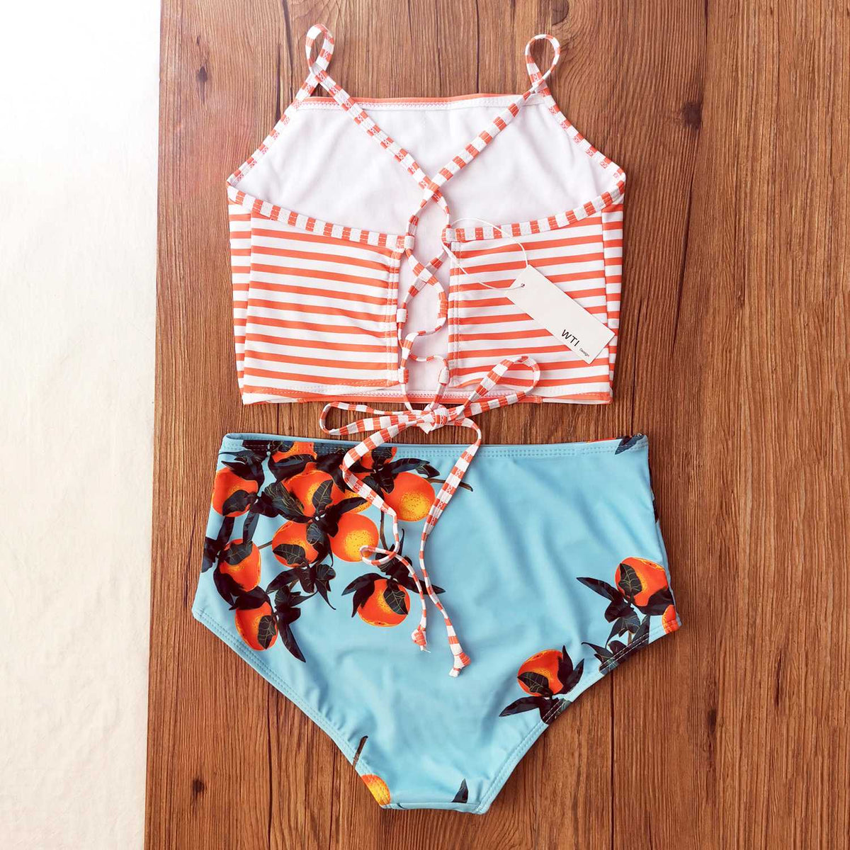Lace Up Back High Waist Crop Top Bikini Set - worthtryit.com